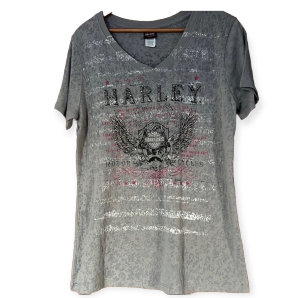 Harley Davidson Gray Bling Tee Shirt Large